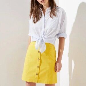 Adorable bright yellow LOFT skirt with tan buttons down the front size 14 plus